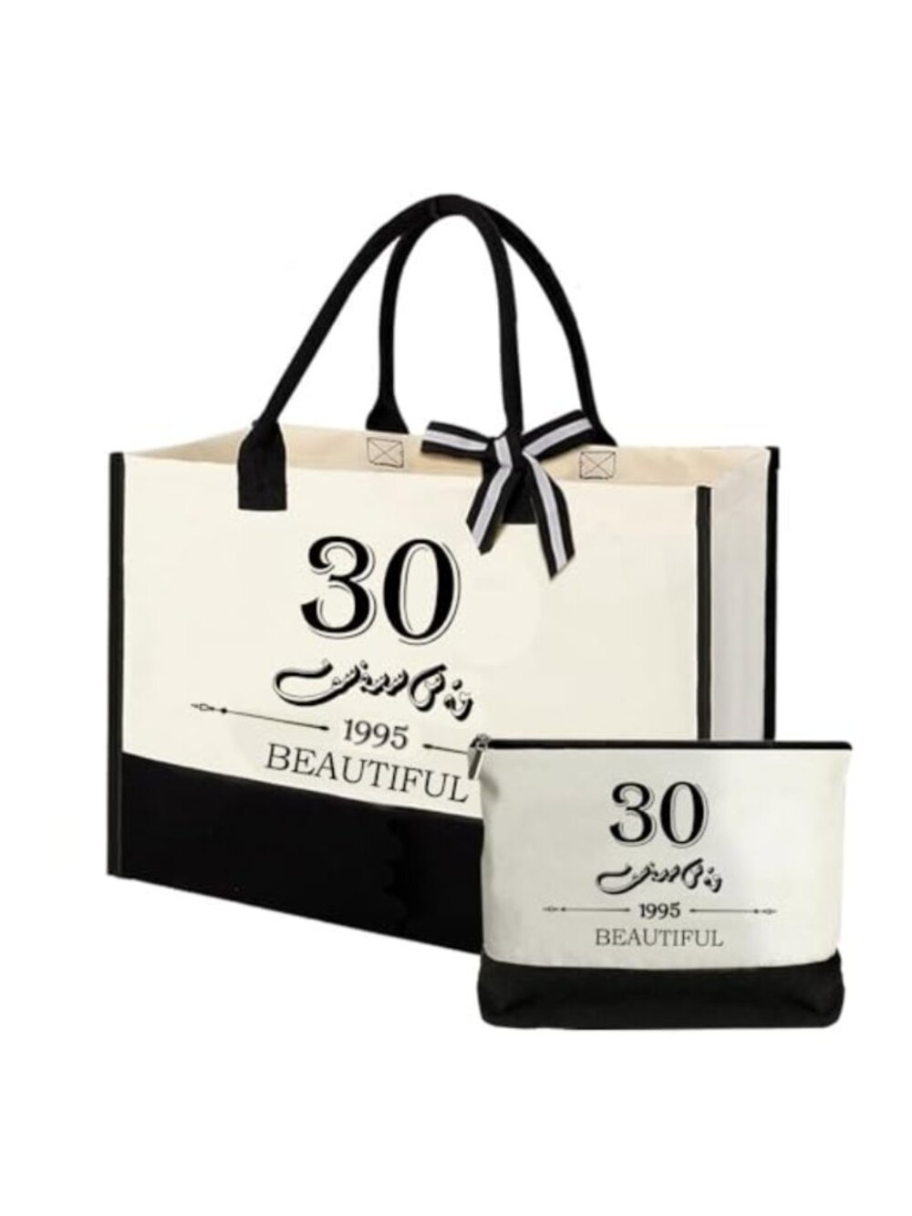 Canvas Tote Bag & Makeup Bag Set Cotton Canvas Travel Beach Bag